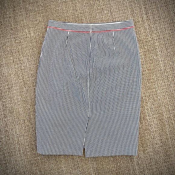 J. Crew Seersucker Stripe No. 2 Pencil Skirt with Neon Trim, Size 4 - Picture 5 of 10